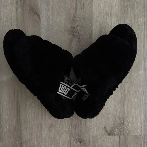 UGG Women’s Fluff Yeah Black Soft Fuzzy Slippers Size 7 - Picture 8 of 11